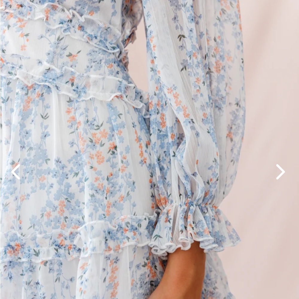 Deep V Ruffle Floral Flowy Mini Dress - Picture 3 of 9